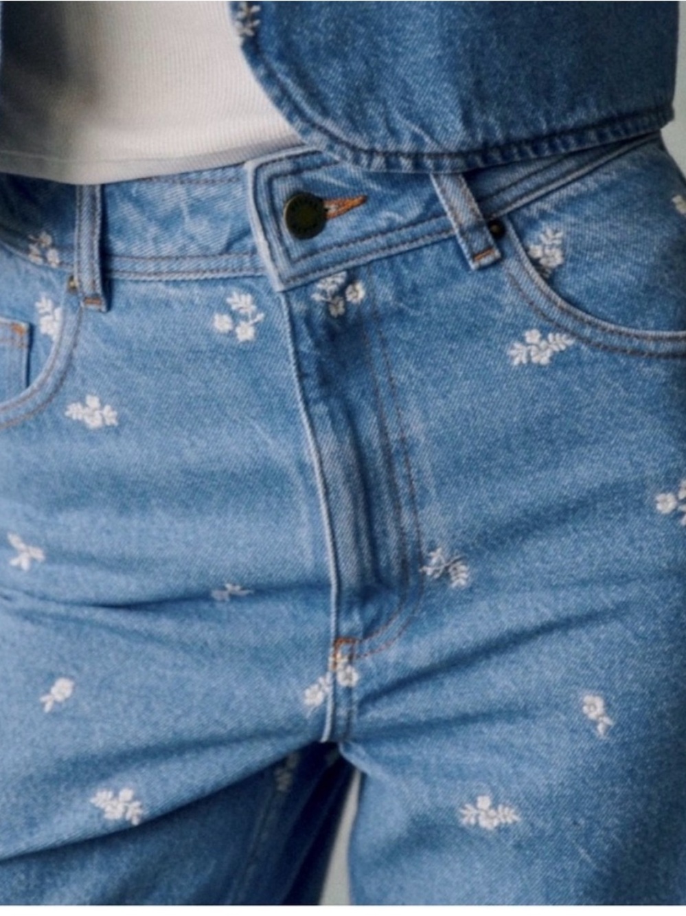 Sezane Le Crop Floral Embroidered Jeans High Rise Wide Leg Crop Size 4 - Picture 3 of 7